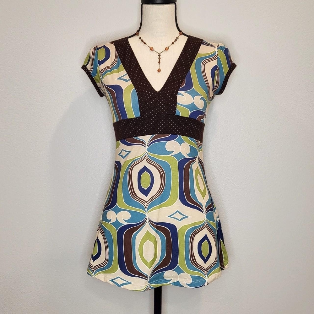 M-Fasis by California Blue Multicolored Geometric Pattern Top